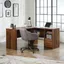 Grand Walnut L-Shaped Writing Desk with Drawer and Filing Cabinet