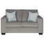 Contemporary Alloy Gray Loveseat with Floral Accent Pillows