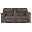 Teak Brown Faux Leather Reclining Loveseat with Cup Holder