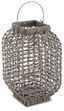 Gray Faux Rattan 14" Indoor/Outdoor Candle Lantern