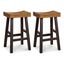 Medium Brown and Dark Brown Wood Saddle Bar Stools, Set of 2