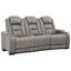 Gray Faux Leather Power Reclining Sofa with Cup Holders