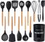 Black Silicone and Wood 14-Piece Cooking Utensils Set