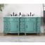 72-Inch Teal Wood Double Sink Bathroom Vanity with Marble Top