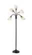 Adjustable Multi-Head Black Floor Lamp with Antique Brass Accents