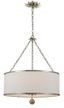 Elegant Antique Silver 6-Light Chandelier with White Silk Drum Shade