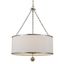 Elegant Antique Silver 6-Light Chandelier with White Silk Drum Shade