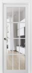 White Solid Wood French Pocket Door with Clear Glass Panels