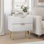 White Wave Pattern Nightstand with Gold Accents and 2 Drawers