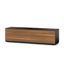 Sleek Walnut Wood and Black Glass TV Stand with Hidden Wheels