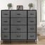 Black Steel Frame 12-Drawer Dresser with Wood Top