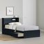 Navy Blue Twin Oak Platform Bed with Storage and Bookcase Headboard