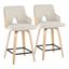 Cream Fabric and Natural Wood Swivel Counter Stools, Set of 2