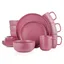 Pink and White Ceramic 16-Piece Dinnerware Set with Reactive Glaze