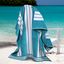 Turquoise and White Striped Cotton Oversized Beach Towel