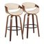 Walnut and Cream Swivel Bar Stools with Metal Footrest