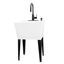 White Freestanding Utility Sink with Black High-Arc Faucet