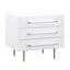 White 3-Drawer Nightstand with Brass Accents and Tapered Legs