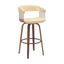 Topanga Cream Faux Leather Swivel Counter Stool with Walnut Wood and Bronze Metal