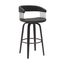 Adjustable Black Faux Leather Swivel Bar Stool with Walnut Wood