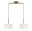 Libra Adjustable 2-Light Linear Chandelier in Natural Brass with White Drum Shades