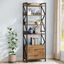 Industrial Brown 5-Tier Bookshelf with Metal Frame and Drawers