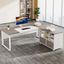 Tribesigns 63" Gray and White L-Shaped Executive Desk with Reversible File Cabinet