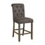 Gray Tufted Back Counter Height Stools with Rustic Brown Wood Frame, Set of 2