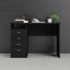 Black Woodgrain Desk with Four Drawers and Open Shelf