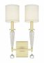 Paxton Aged Brass 2-Light Sconce with White Silk Shade and Clear Glass Drops