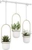 White and Brass Adjustable Hanging Planter Set