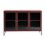 Red 3-Door Metal and Glass Sideboard with Golden Accents