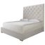 California King White Upholstered Wood Frame Bed with Tufted Headboard