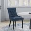 Blue Linen Upholstered Tufted Dining Side Chair with Rubberwood Legs