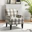 Plaid Beige Upholstered Accent Chair with Nailhead Trim