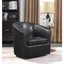 Black Faux Leather Barrel Swivel Accent Chair with Metal Base