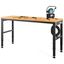 Adjustable Height Black Metal and Oak Workbench with Power Outlets