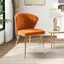 Elegant Orange Velvet Upholstered Side Chair with Gold Metal Legs