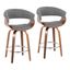 Light Gray Walnut Wood Swivel Counter Stools with Chrome Footrest, Set of 2