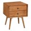 Caramel Pine 2-Drawer Nightstand with Tapered Legs and Antique Metal Handles