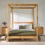 Natural Pine Minimalist Queen Canopy Bed with Slatted Headboard