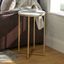 16" White Faux Marble and Gold Round End Table