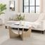 Calacatta Marble and Coastal Oak Round Coffee Table, 35 Inch