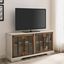 Brushed White and Rustic Oak 58" TV Stand with Glass Doors