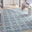 Off-White and Blue Floral Rectangular Synthetic Area Rug