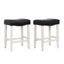 24" Black Leather & Wood Saddle Style Backless Barstool