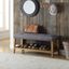 Craftsman-Inspired Gray and Oak Brown Wooden Bench with Tufted Cushion