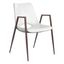 High-Back White Faux Leather Arm Chair with Metal Frame