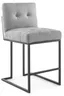 Privy Light Gray Tufted Upholstered Bar Stool with Black Metal Base