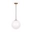 Leo Satin Brass 14" Globe Pendant Light with Smooth White Glass